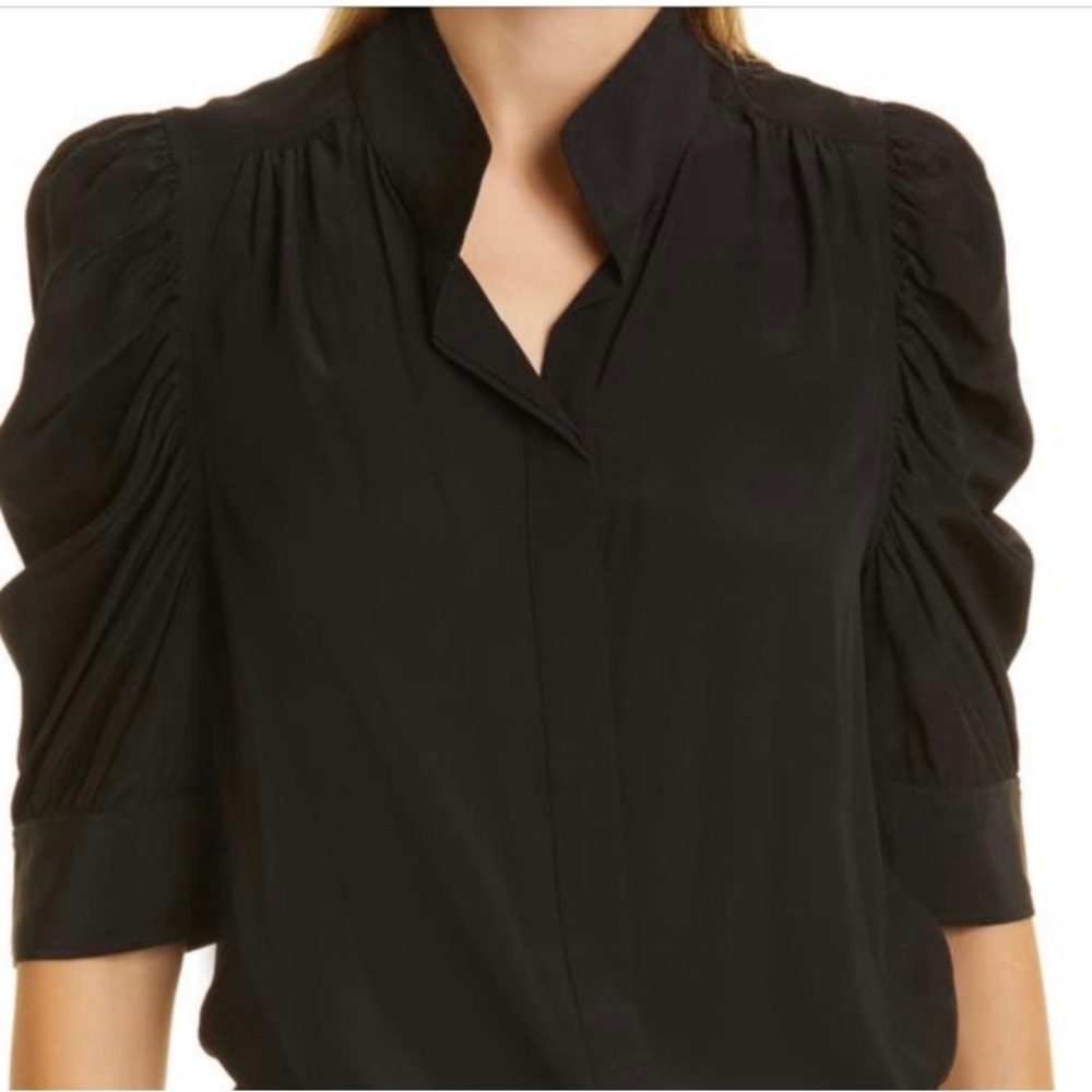 Frame Gillian Puff Sleeve Silk Blouse in black size XS New W Tags